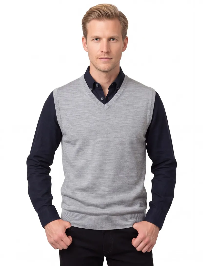 Maerz slipover grijs melange classic fit merinowol