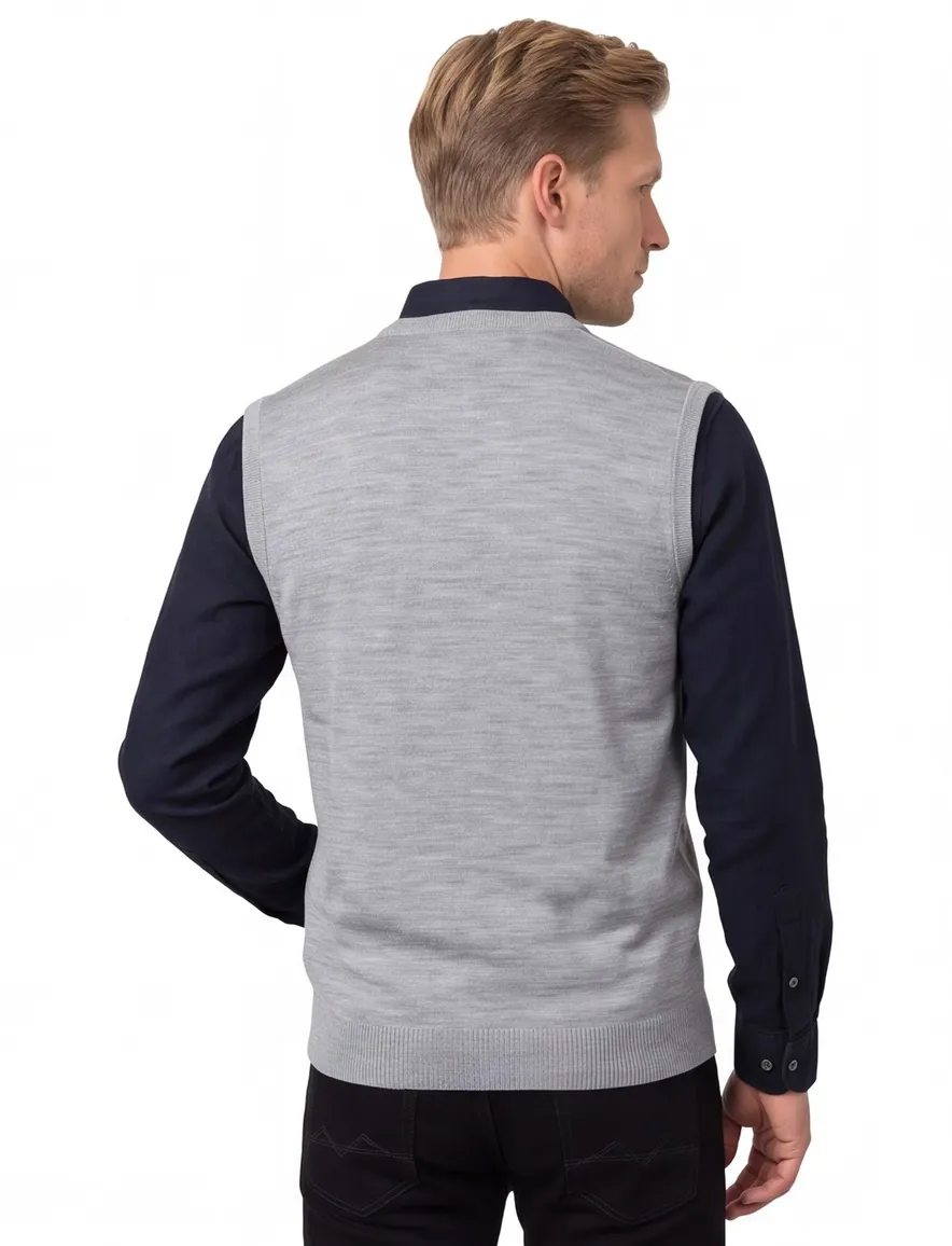 Maerz slipover grijs melange classic fit merinowol
