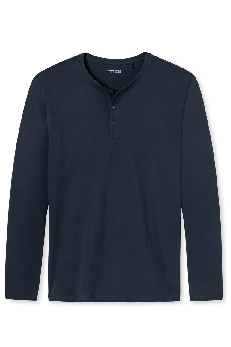 Lange mouwen Schiesser Mix+Relax pyjamashirt donkerblauw