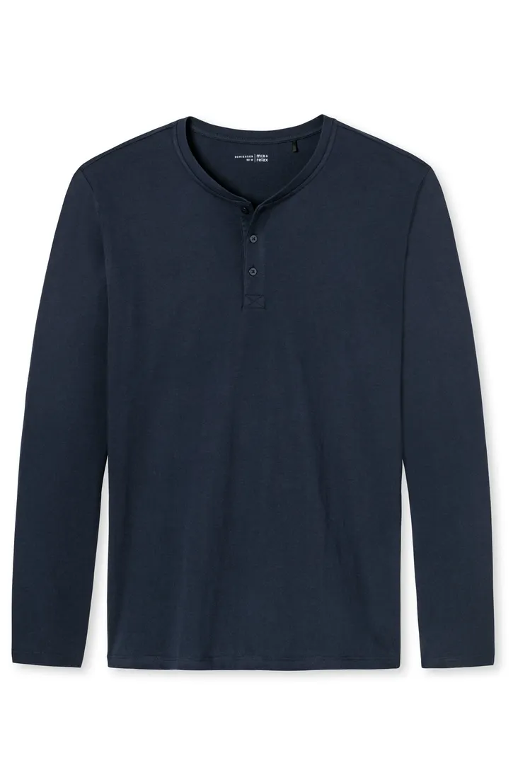 Lange mouwen Schiesser pyjamashirt donkerblauw