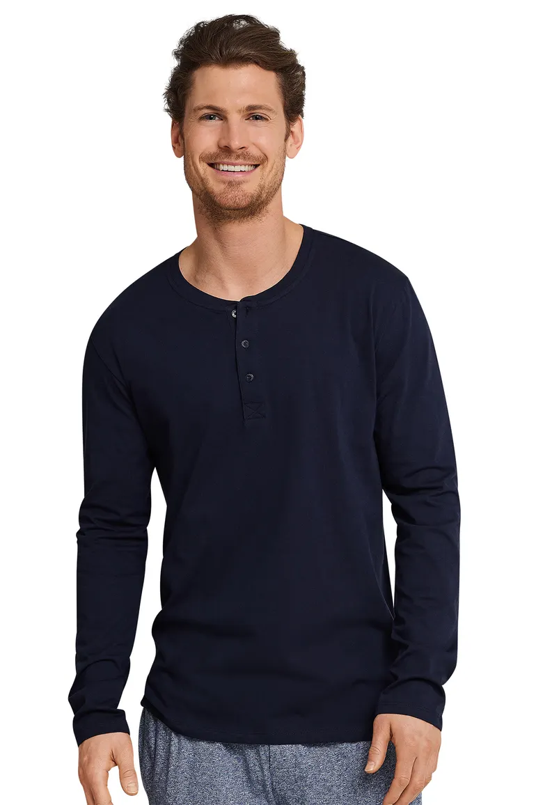 Lange mouwen Schiesser Mix+Relax pyjamashirt donkerblauw