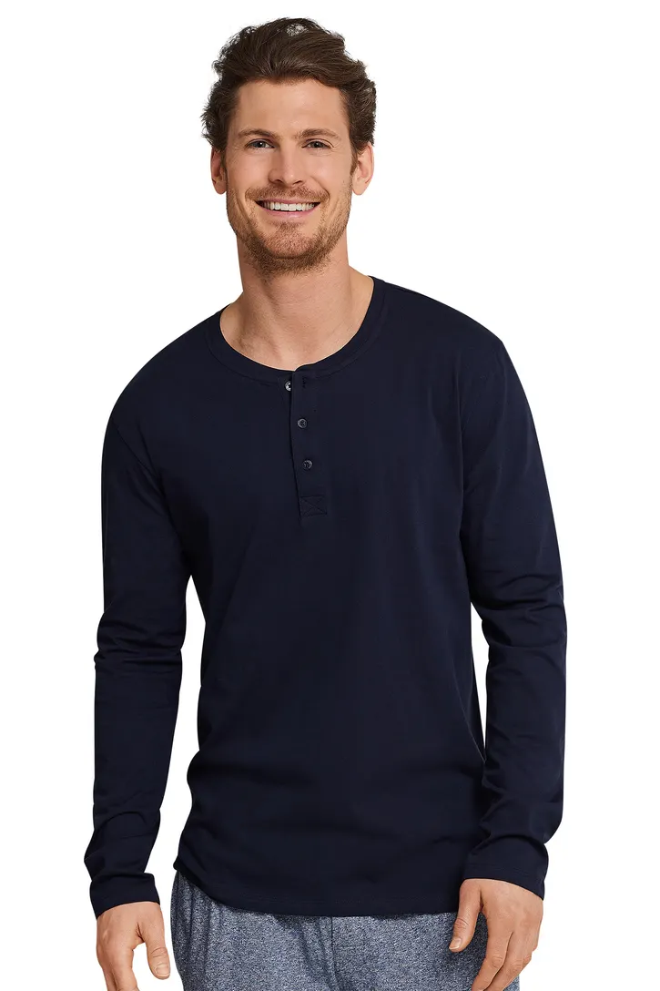 Lange mouwen Schiesser pyjamashirt donkerblauw