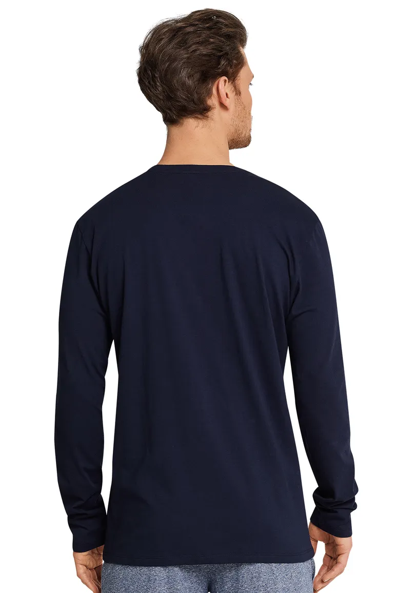 Lange mouwen Schiesser Mix+Relax pyjamashirt donkerblauw