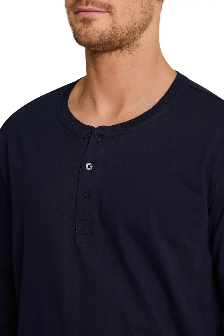 Lange mouwen Schiesser pyjamashirt donkerblauw
