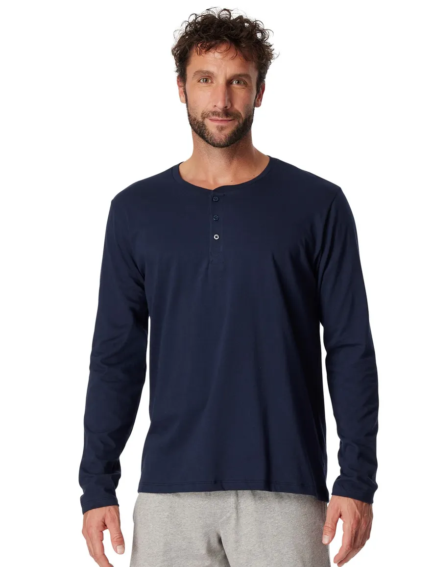 Lange mouwen Schiesser Mix+Relax pyjamashirt donkerblauw