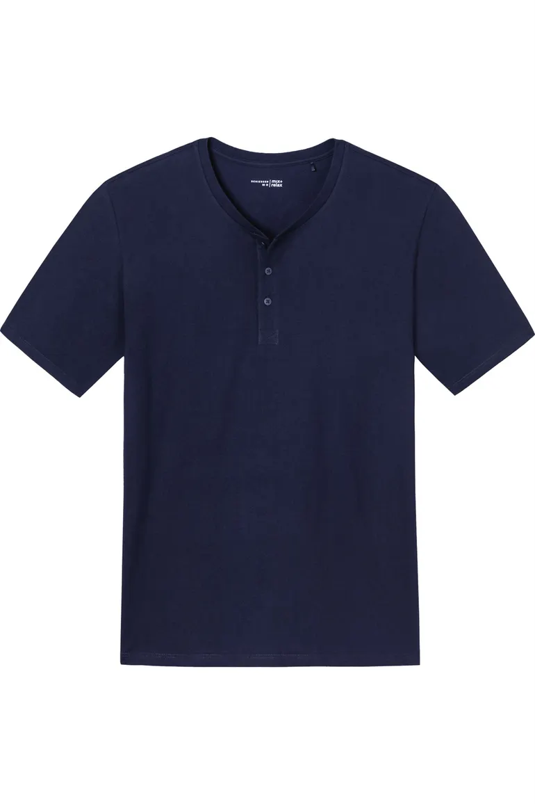 Navy pyjamashirt Schiesser korte mouw Mix & Relax