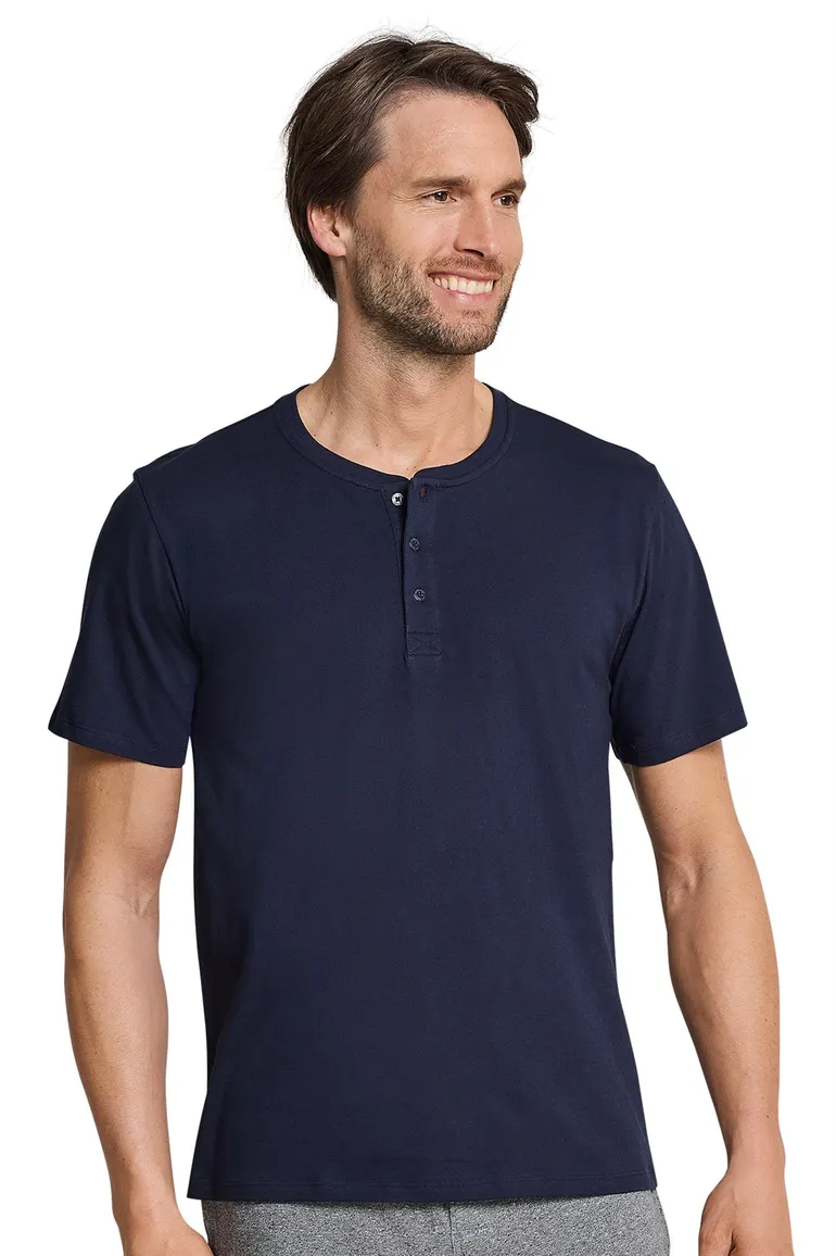 Navy pyjamashirt Schiesser korte mouw Mix & Relax