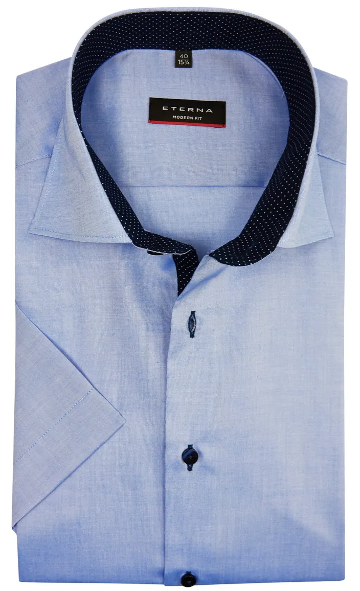 Eterna overhemd korte mouw Modern Fit normale fit blauw effen katoen