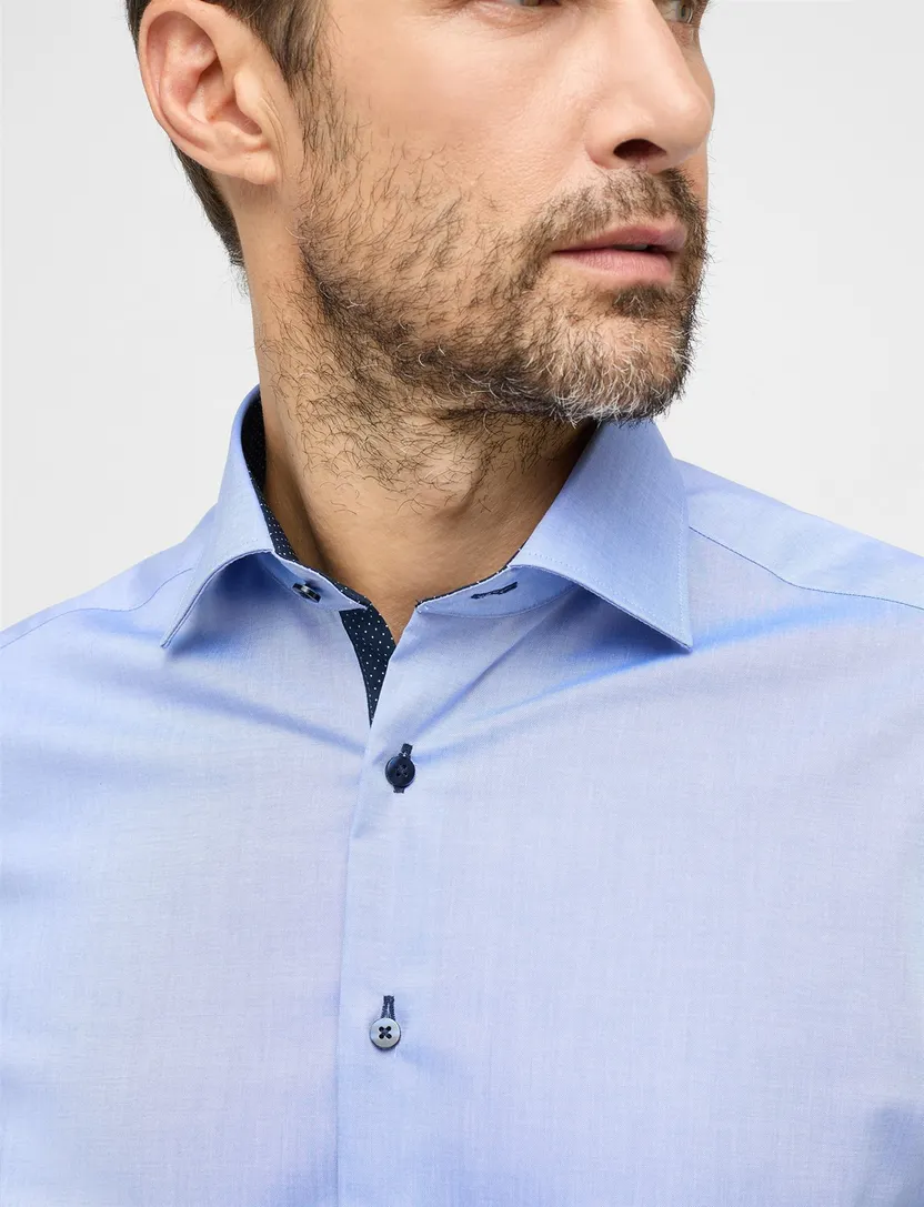 Eterna overhemd korte mouw Modern Fit blauw effen katoen normale fit
