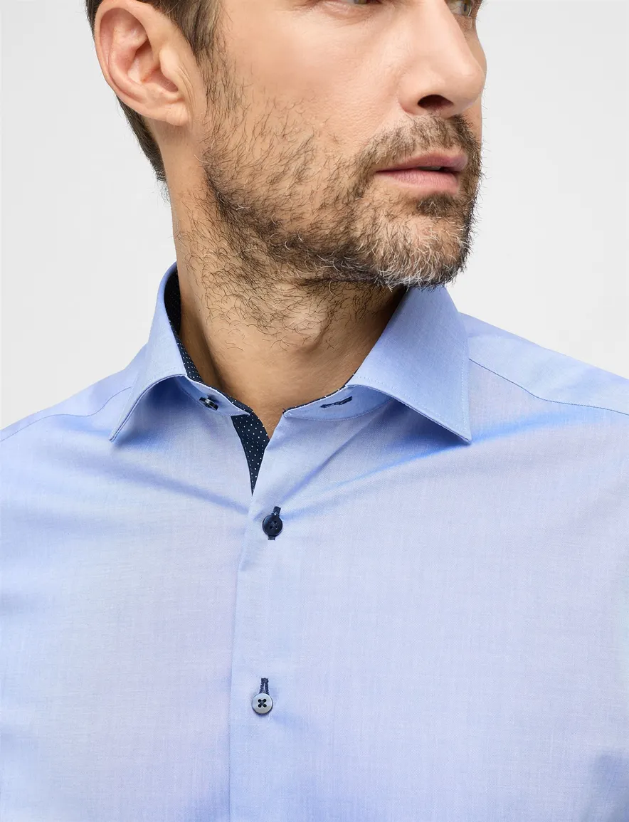 Eterna overhemd korte mouw Modern Fit normale fit blauw effen katoen