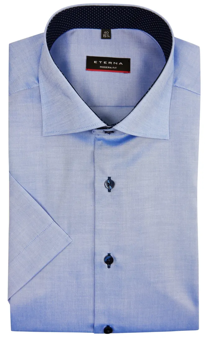 Eterna overhemd korte mouw Modern Fit blauw effen katoen normale fit