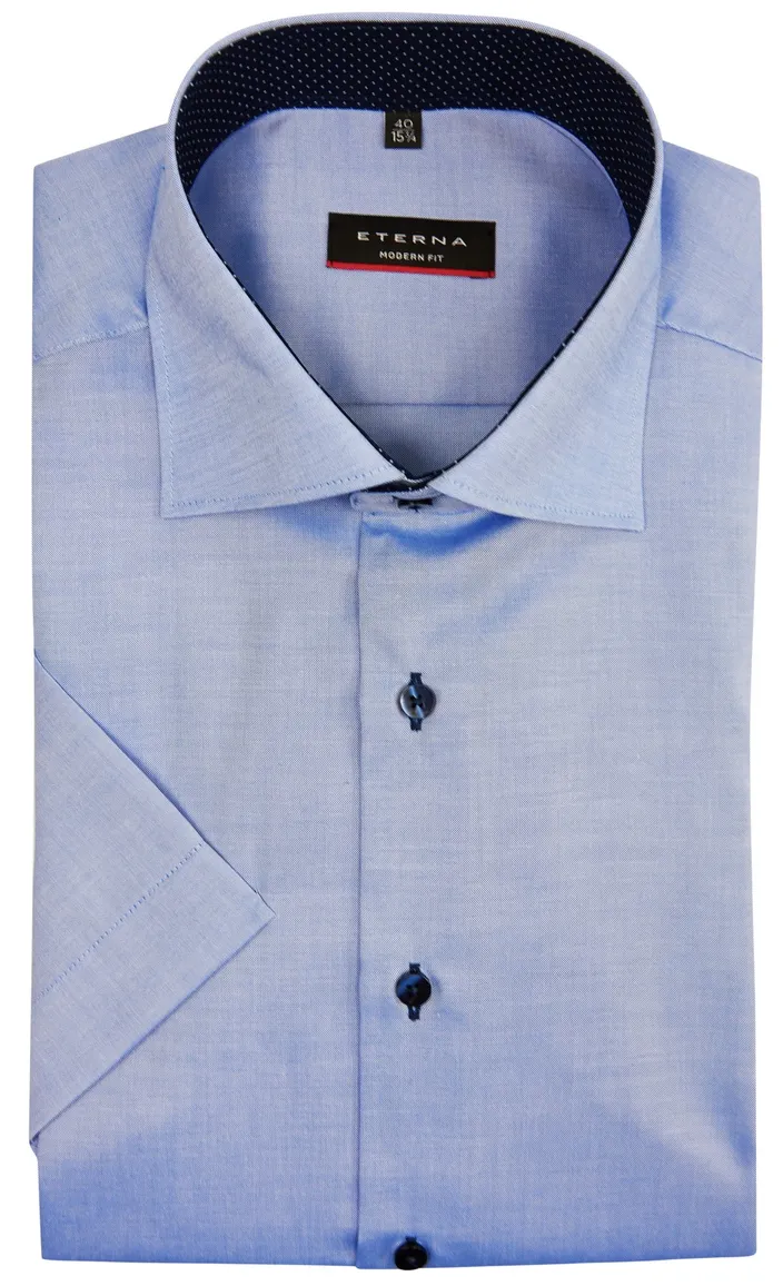 Eterna overhemd korte mouw Modern Fit normale fit blauw effen katoen