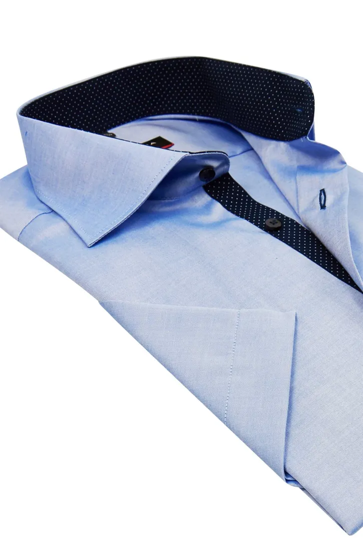 Eterna overhemd korte mouw Modern Fit blauw effen katoen normale fit