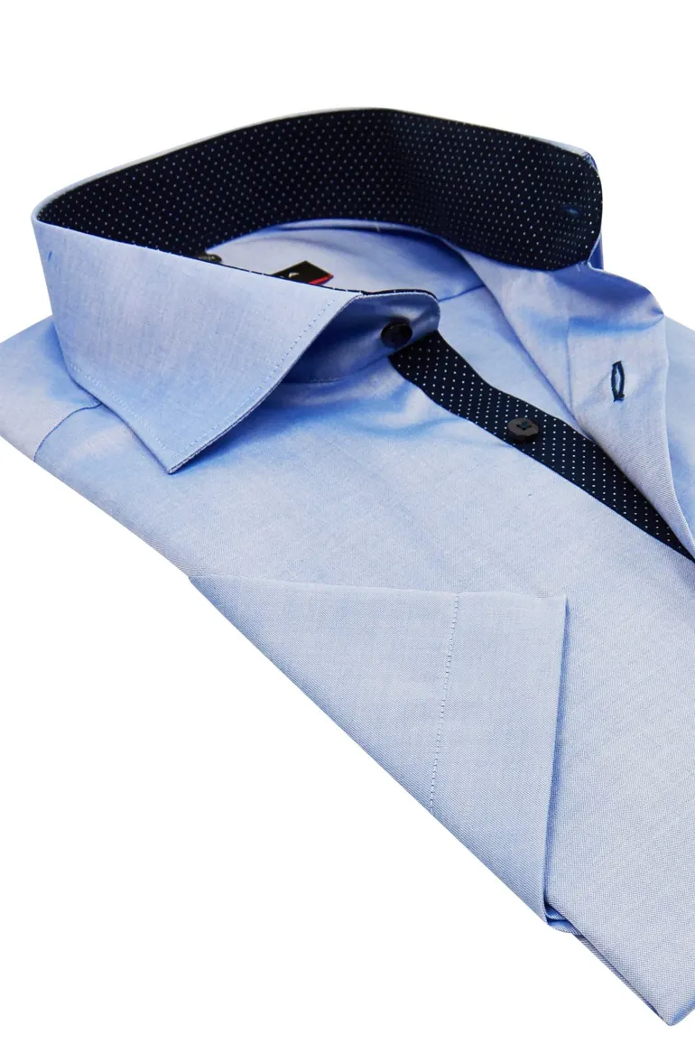 Eterna overhemd korte mouw Modern Fit normale fit blauw effen katoen