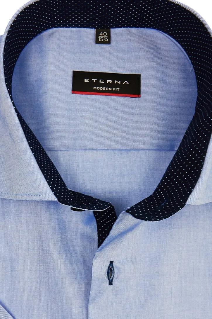 Eterna overhemd korte mouw Modern Fit blauw effen katoen normale fit
