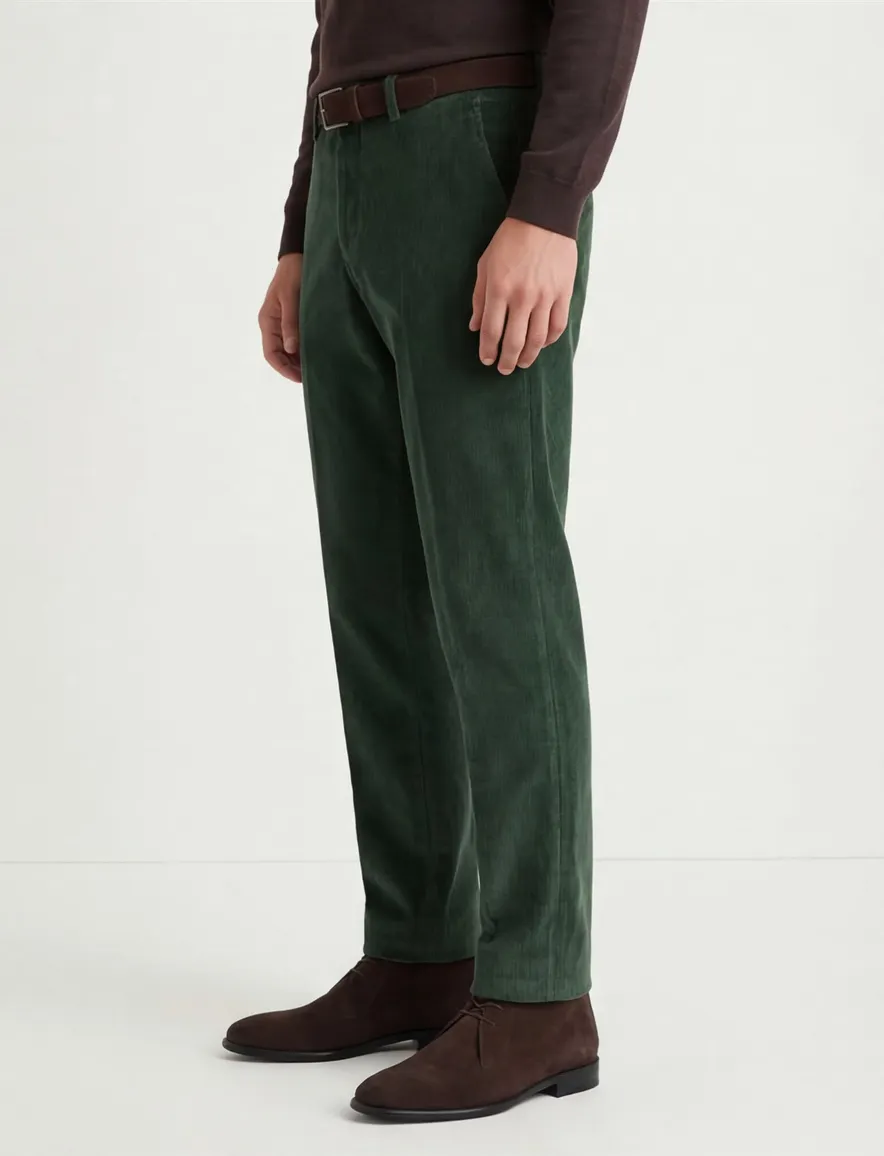Hiltl ribbroek modern fit Parma groen flatfront