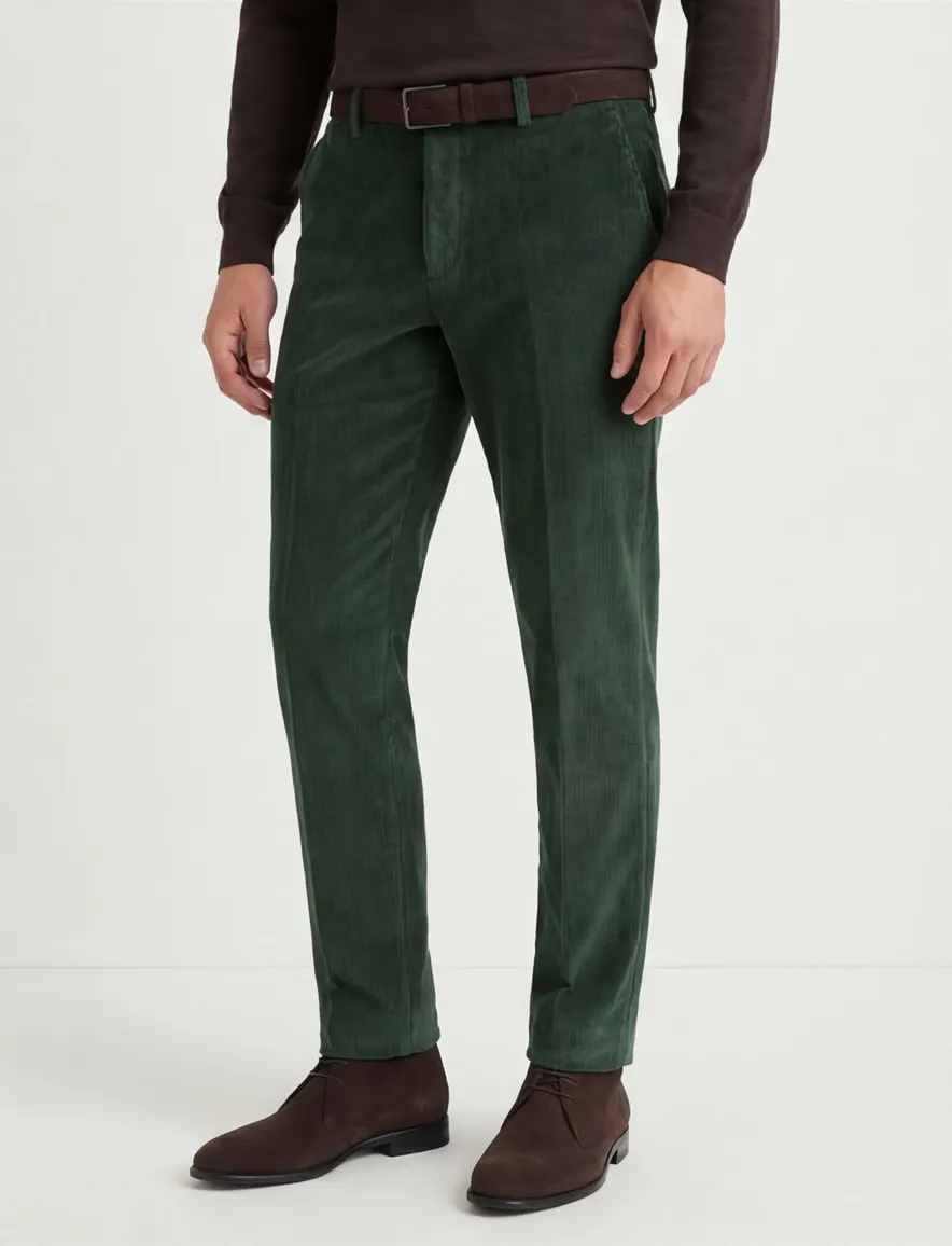 Hiltl ribbroek modern fit Parma groen flatfront