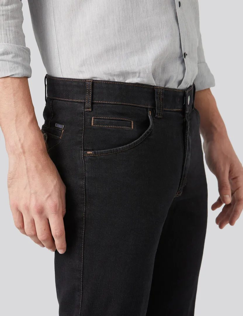 Meyer nette jeans Dublin zwart effen denim slim fit zonder omslag