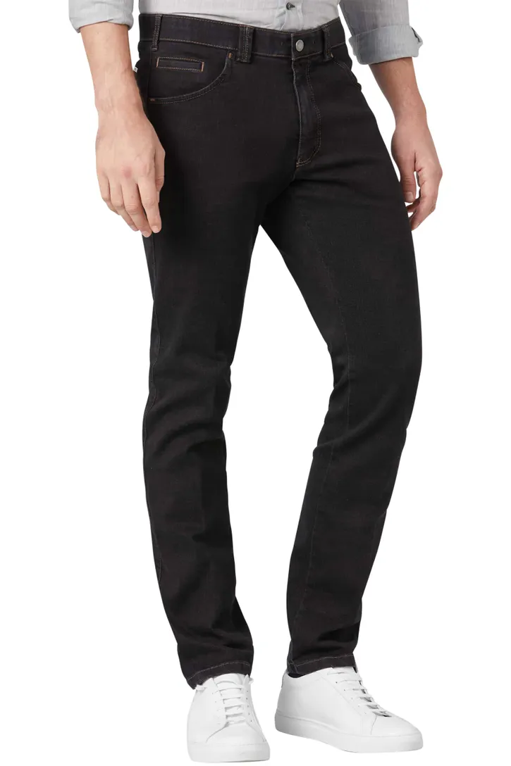 Meyer nette jeans Dublin zwart effen denim slim fit zonder omslag