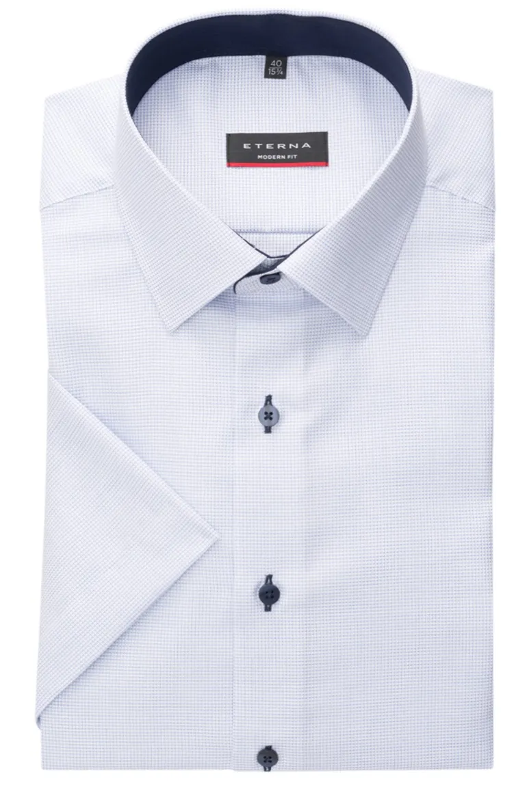 Eterna overhemd Modern Fit korte mouw ruitje wit