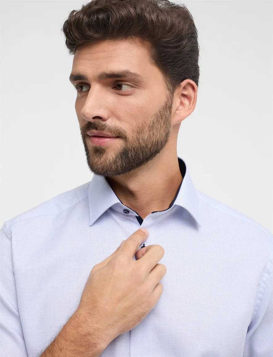 Eterna overhemd Modern Fit korte mouw ruitje wit