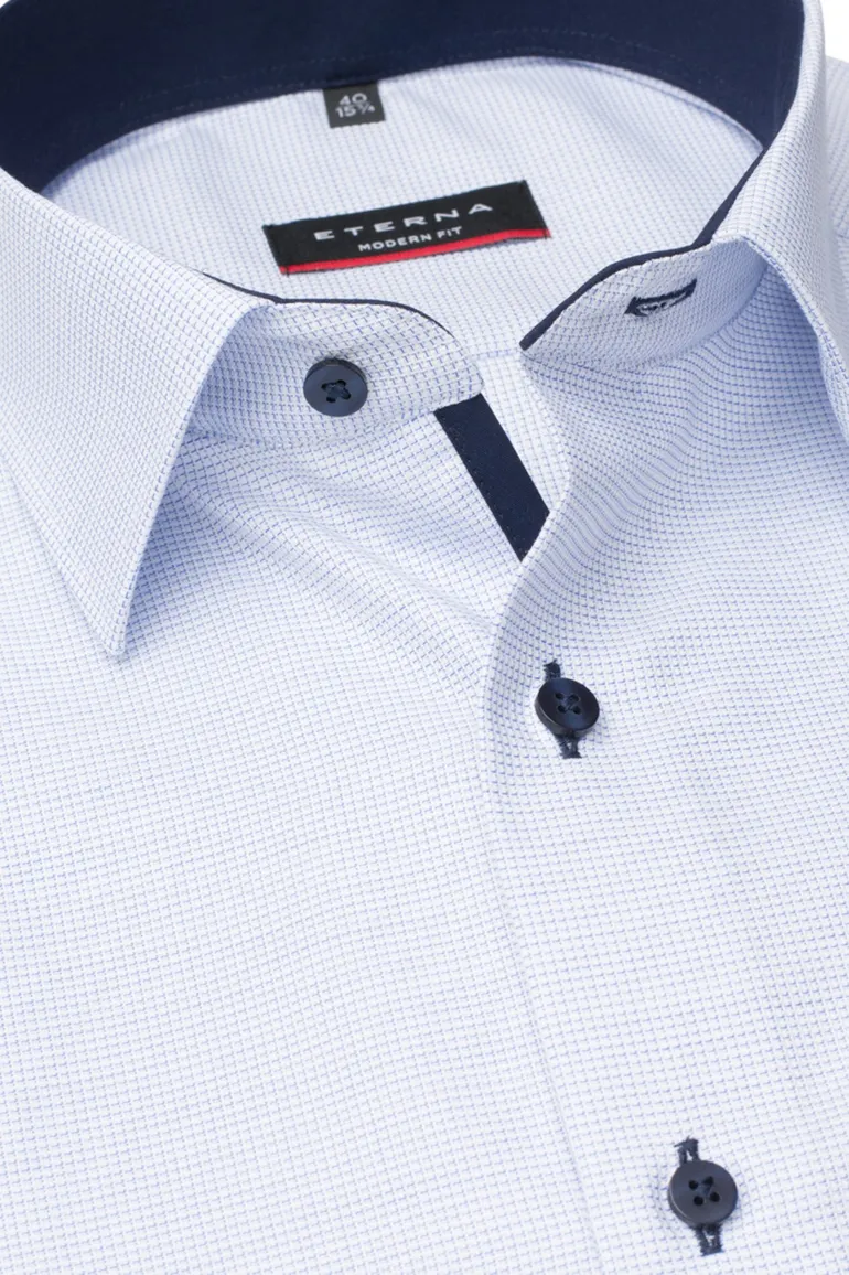 Eterna overhemd Modern Fit korte mouw ruitje wit