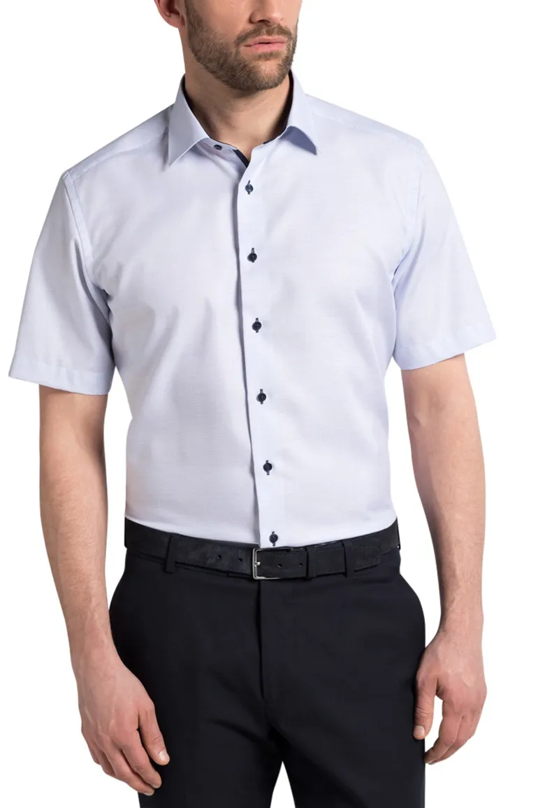 Eterna overhemd Modern Fit korte mouw ruitje wit