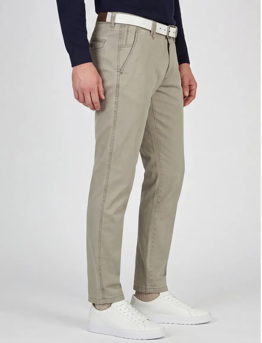M.E.N.S. pantalon Xtend flatfront modern fit olijfgroen