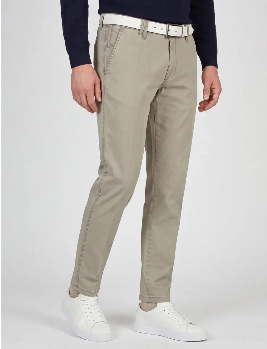 M.E.N.S. pantalon Xtend flatfront modern fit olijfgroen