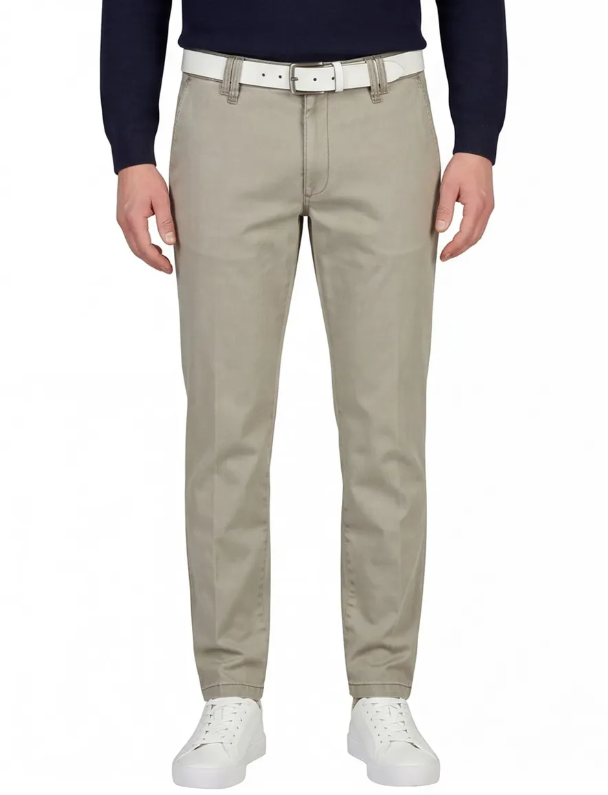 M.E.N.S. pantalon Xtend flatfront modern fit olijfgroen