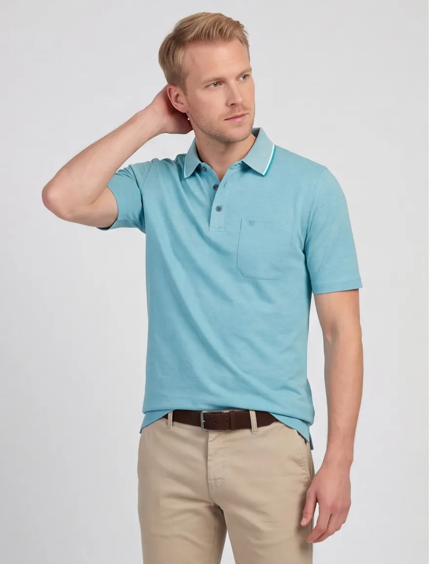 Casa Moda poloshirt borstzak korte mouw turquoise