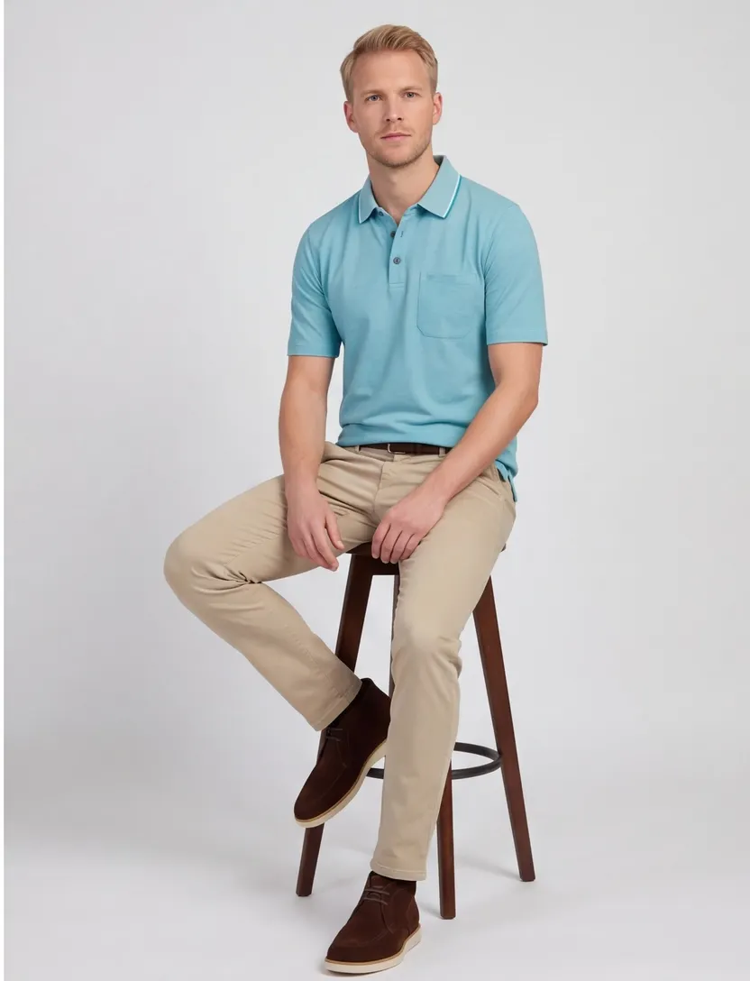 Casa Moda poloshirt korte mouw borstzak turquoise