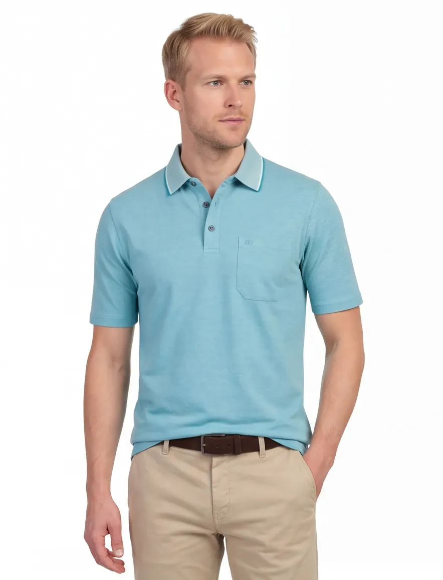 Casa Moda poloshirt borstzak korte mouw turquoise