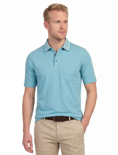 Casa Moda Casa Moda poloshirt korte mouw borstzak turquoise