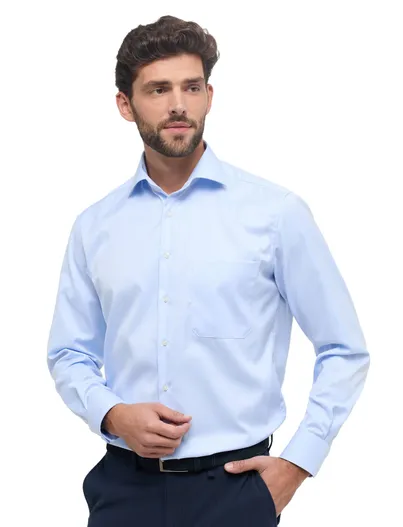 Eterna Eterna shirt met borstzak effen lichtblauw