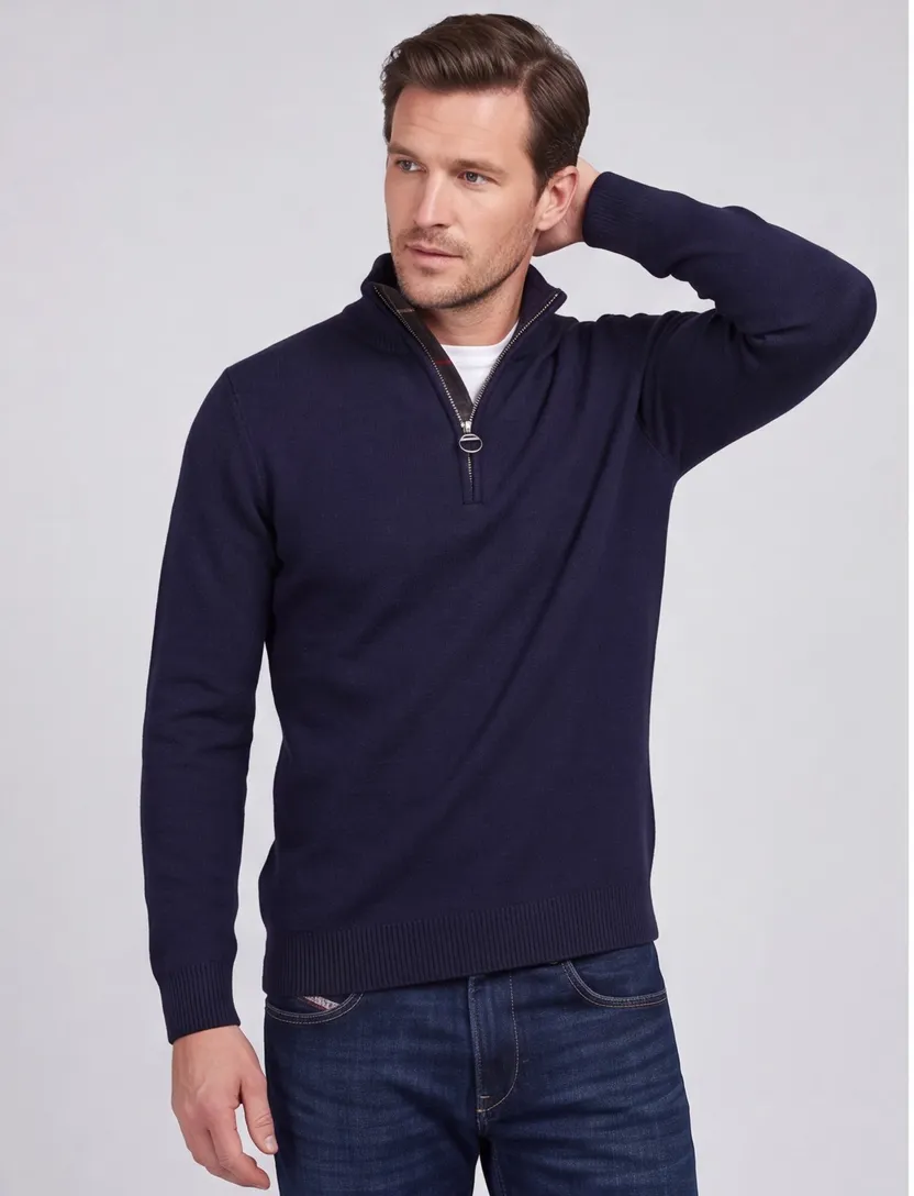 Barbour half zip trui donkerblauw wol