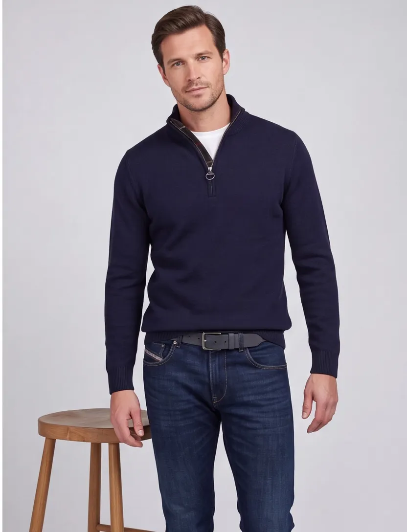 Barbour half zip trui donkerblauw wol