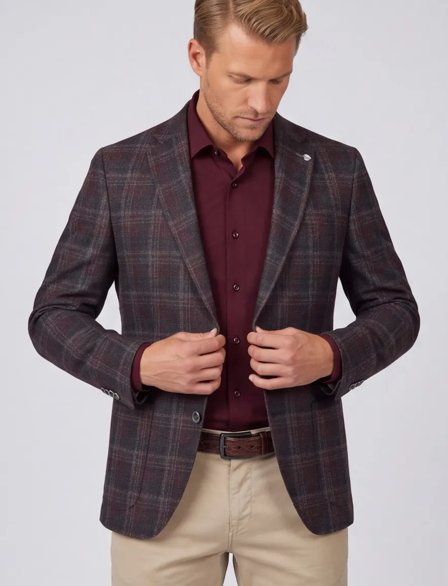 Geruit colbert Roy Robson bordeaux donkergroen