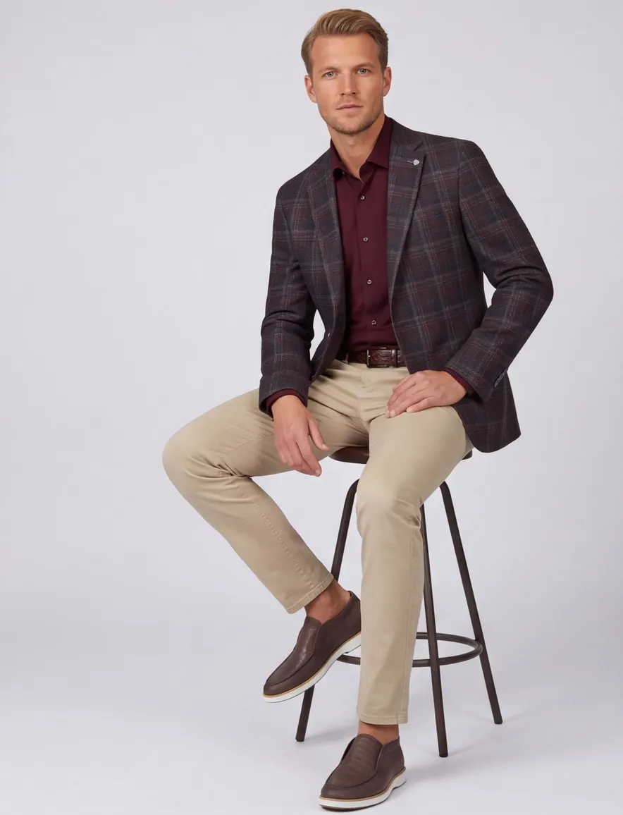 Geruit colbert Roy Robson bordeaux donkergroen