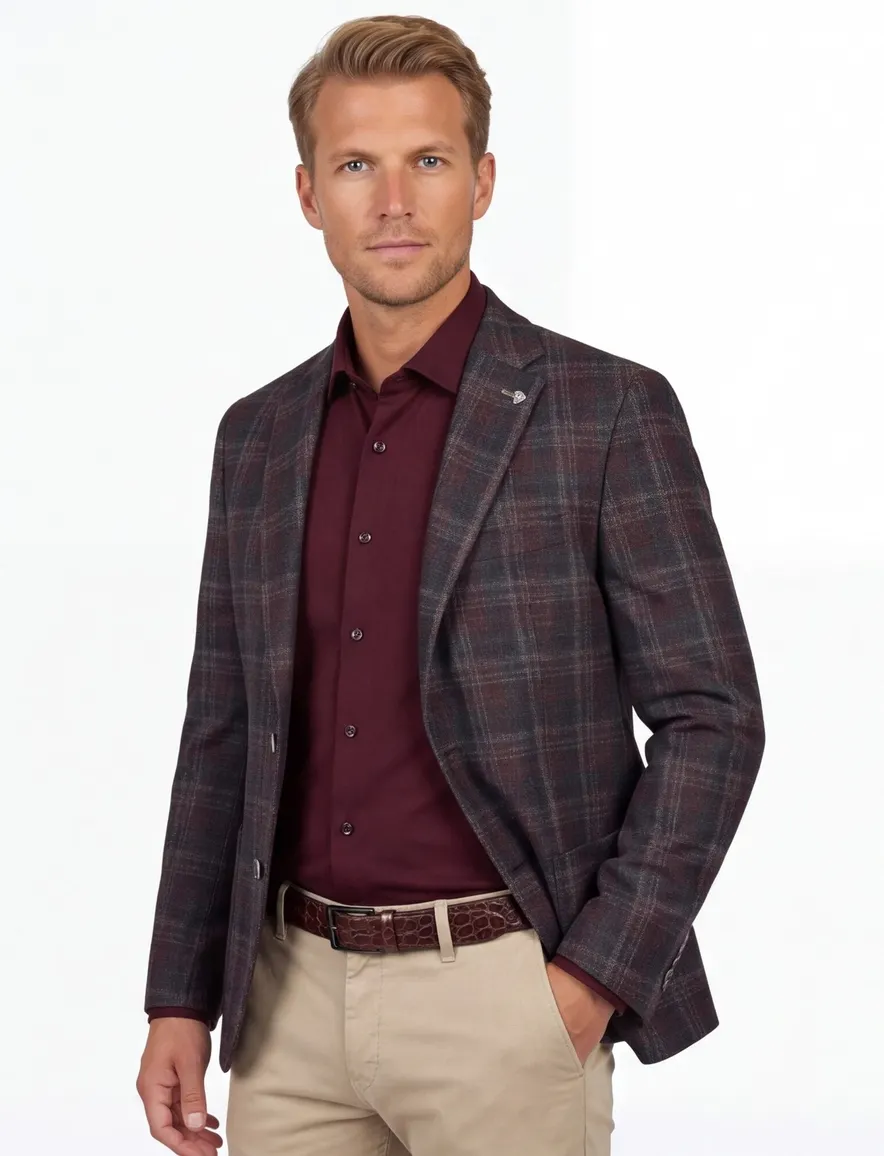 Geruit colbert Roy Robson bordeaux donkergroen
