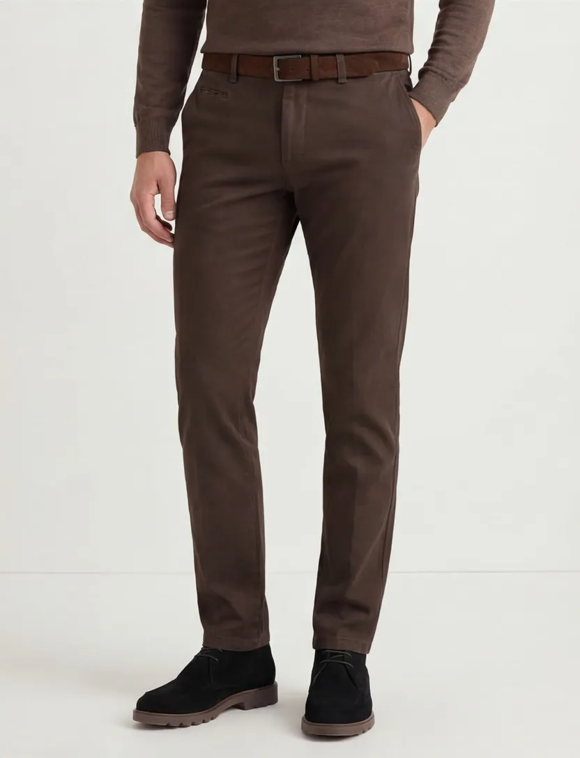 Portofino katoenen broek bruin effen katoen