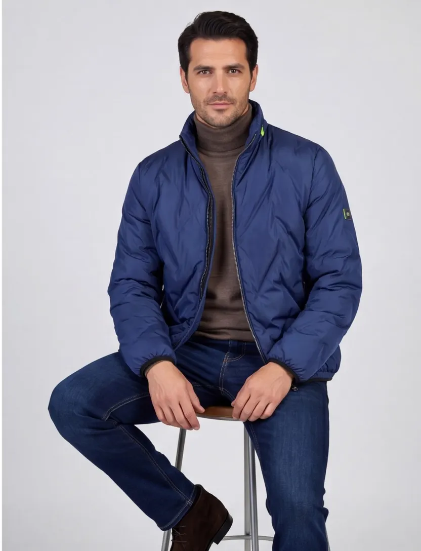 Pierre Cardin jack blauw opstaande kraag