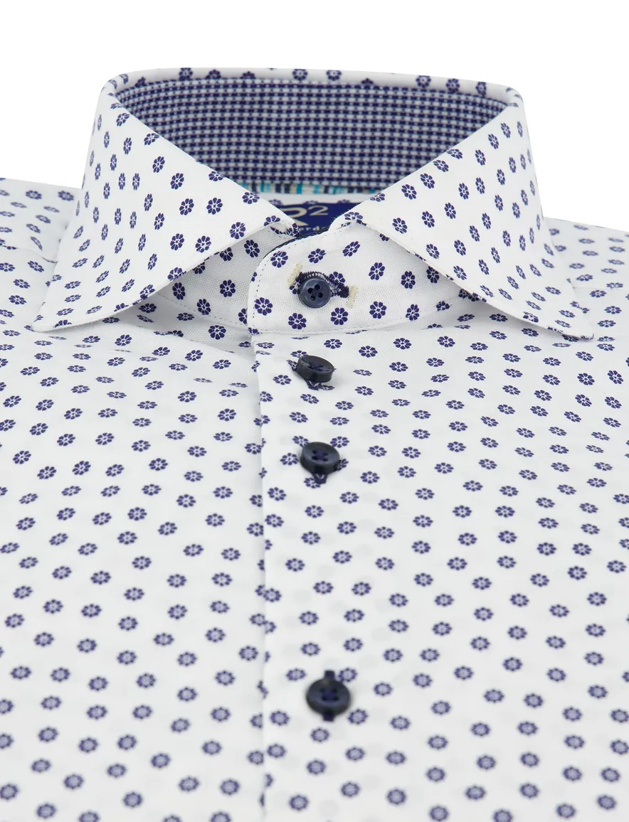R2 overhemd wit met blauwe print