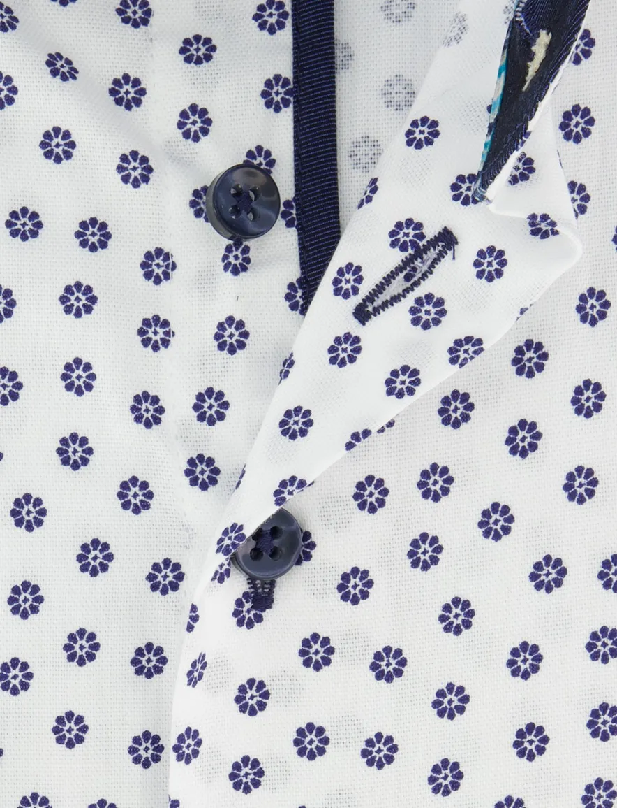 R2 overhemd wit met blauwe print