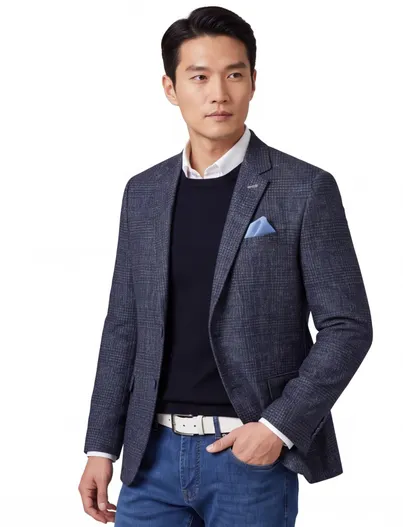 Pierre Cardin Colbert navy print en geruit Pierre Cardin