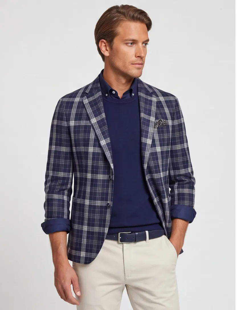 Pierre Cardin colbert slim fit navy geruit