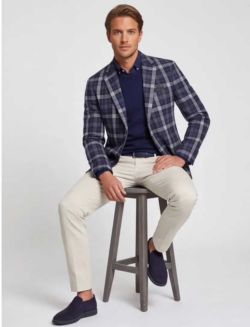 Pierre Cardin colbert slim fit navy geruit