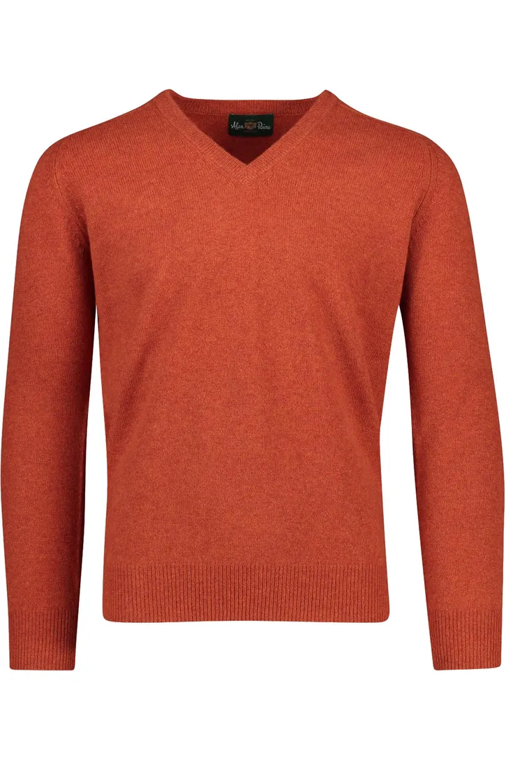 Alan Paine trui v-hals oranje effen lamswol, wol