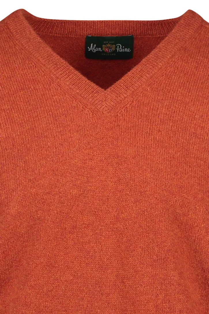 Alan Paine trui v-hals oranje effen lamswol, wol