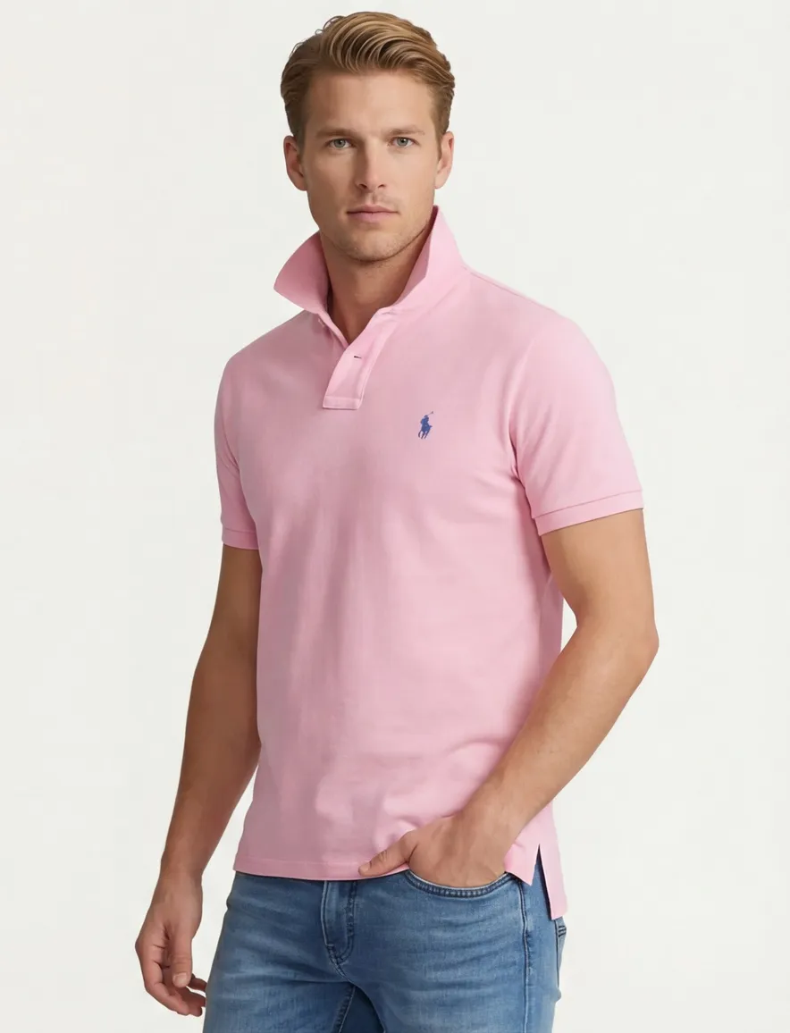 Polo Ralph Lauren polo slim fit roze effen 100% katoen